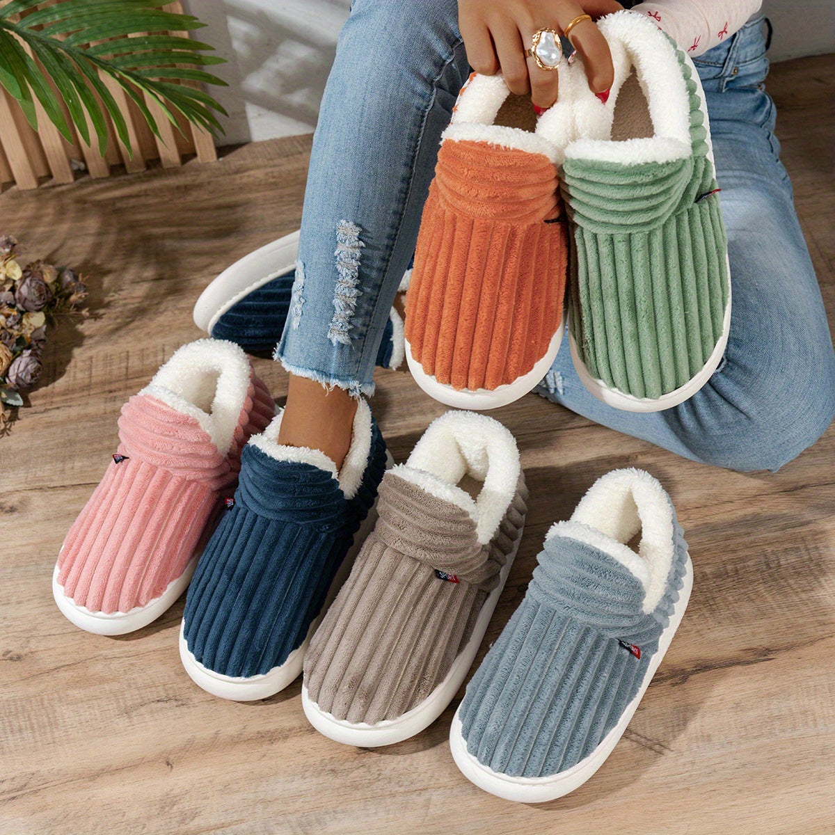 MZMQS Womens Winter Slippers with Plush Like Lining  Thick PU Sole  SlipOn IndoorOutdoor House Shoes MultiColor Options PinkBeigeNavyTurquoiseOliveWhite  Cozy Warm Booties for Cold Floors